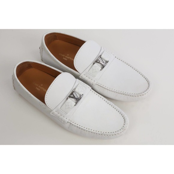 Louis Vuitton White Leather Monogram Canvas Hockeinheim Loafers Moccasin 8.5 M - Picture 17 of 17